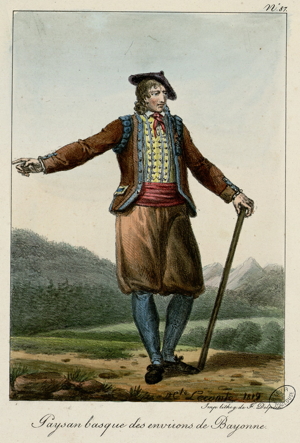 A Basque peasant from the Bayonne region in costume.