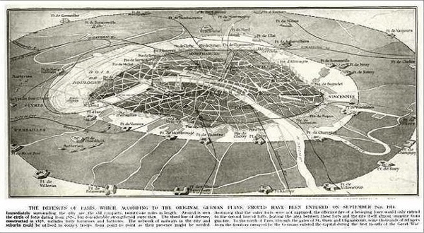 An early 20thC drawing of the ring of fortifications around Paris