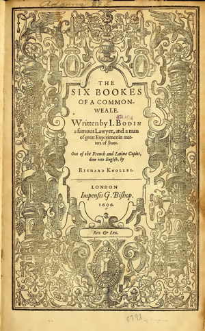 Caroline svær at tilfredsstille defile Jean Bodin, The Six Bookes of a Commonwealth (1577, 1606)