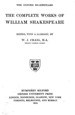 William Shakespeare, The Comedies (Oxford 1916)
